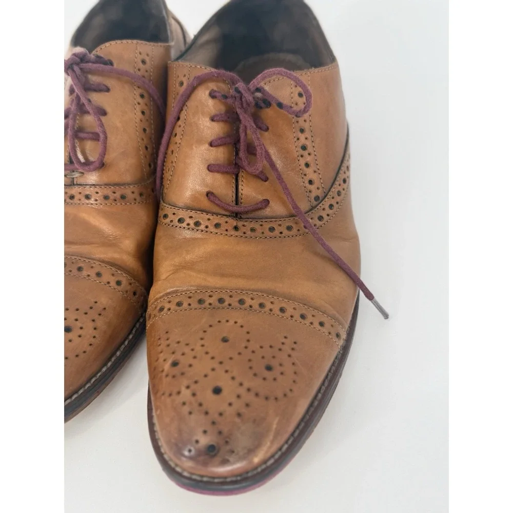 Johnston Murphy Mens 9M Leather Wingtip Oxford Dress Shoes‎ Brown Cap Toe